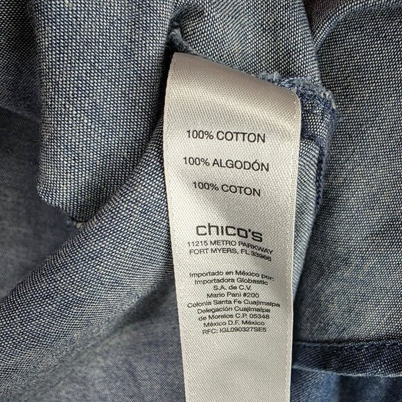 Womens Chico's Blue Denim Shirt Button Down Front Pockets 100% Cotton Size 4.5 - Picture 3 of 8